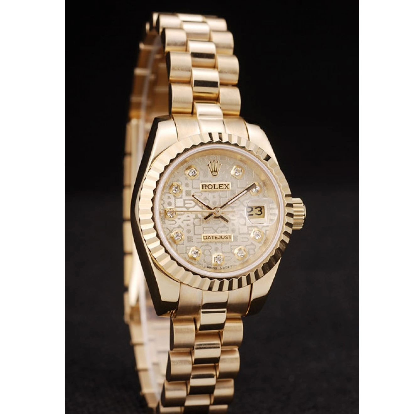 MiroTime 0720 Rolex DateJust Ribbed Pattern Gold Bezel Gold Dial